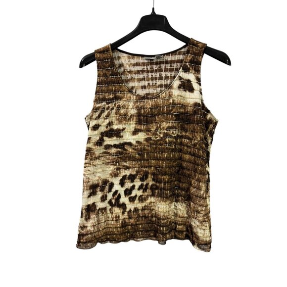 Y2K Chico's Womens Brown Animal Print Tank Top Ruffles Size 2 (US L) - Picture 1 of 7